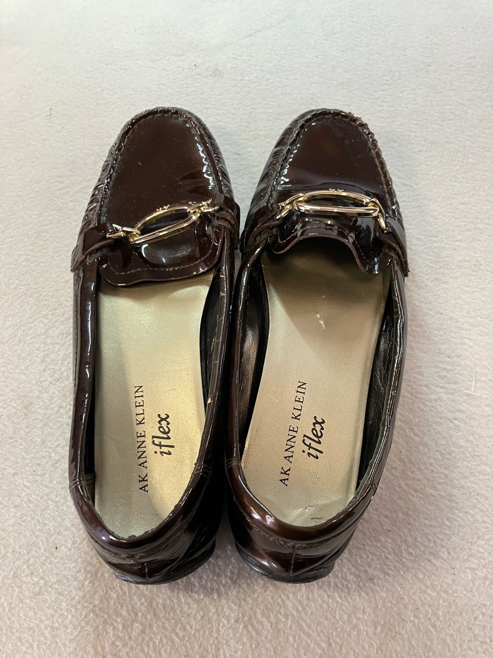 Anne Klein Men’s Dark Brown Patent Loafers with Gold Bit